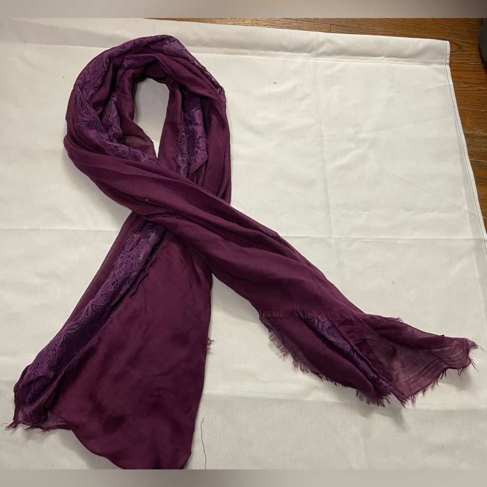 NWOT Joy & Iman Deep Purple Lace Pattern Lightweight Scarf Size: One Size